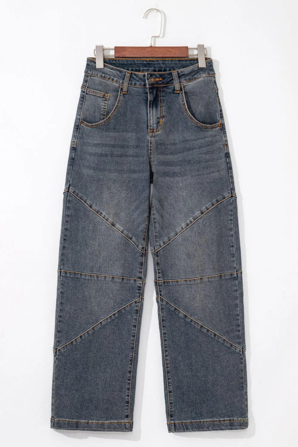 Exposed Stitching High Waist Straight Leg Jeans