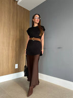 Round Neck Cap Sleeve Ribbed Sweater Dress