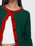 Contrast Trim Knit Button-Up Cardigan