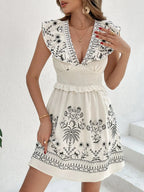 Romantic Smocked Ruffled Cap Sleeve Mini Dress