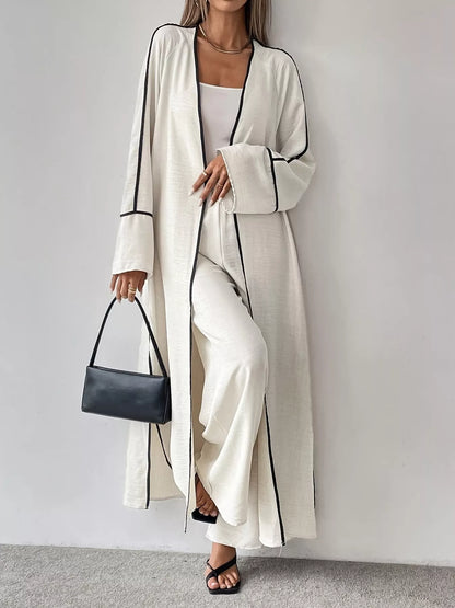 Classic Contrast-Trim Cardigan & Straight Pants Co-Ord Set