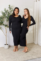 Culture Code Ribbed Slit Midi Dress â€“ Full Size