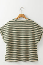 Stripe Textured Crew Neck T-Shirt with Side Slits - Relaxed Fit