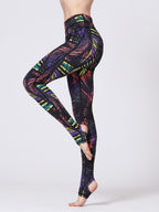 Printed Wide Waistband Active Leggings with Stirrups - High Stretch & Stylish