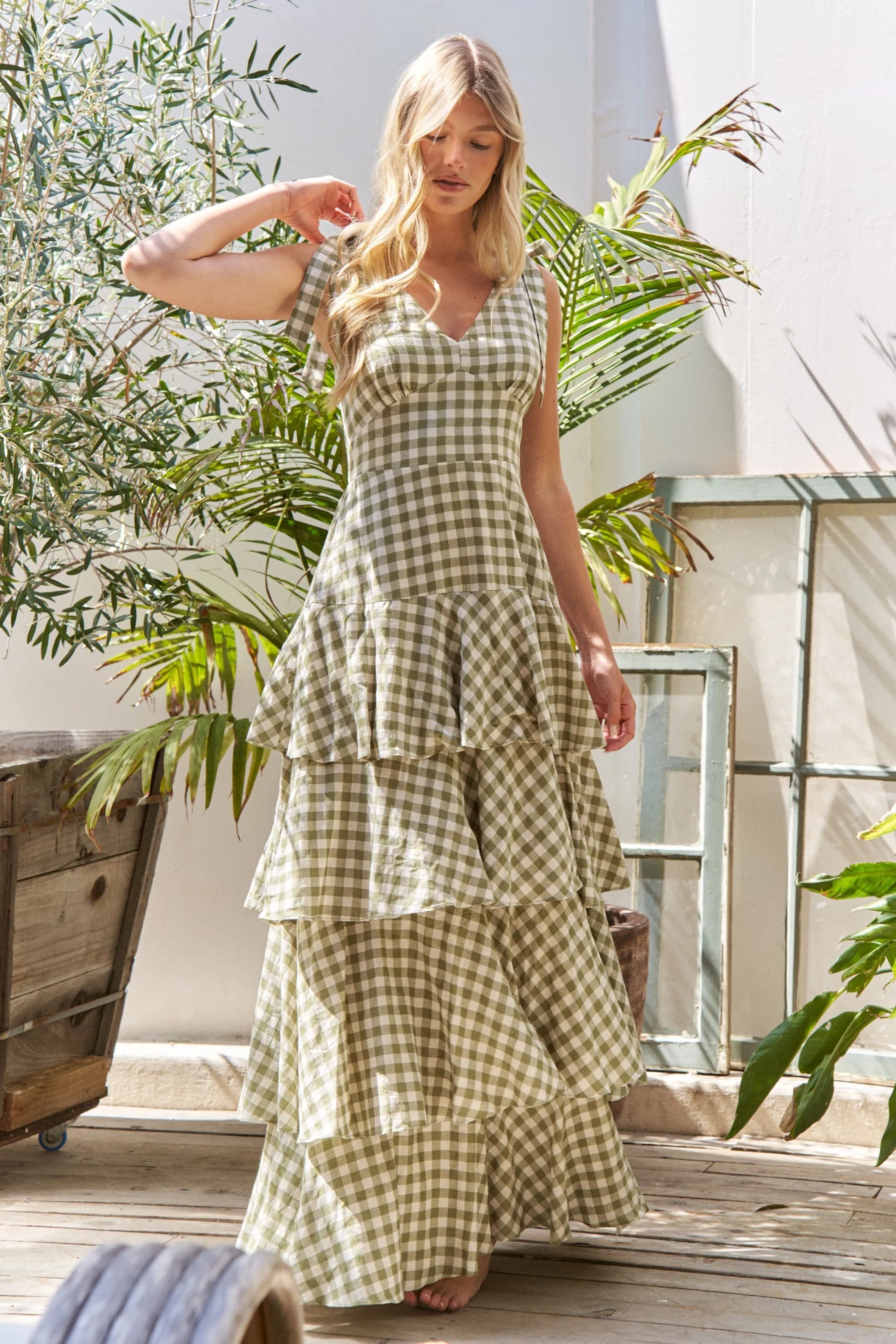Jade By Jane Gingham Tiered Maxi Dress