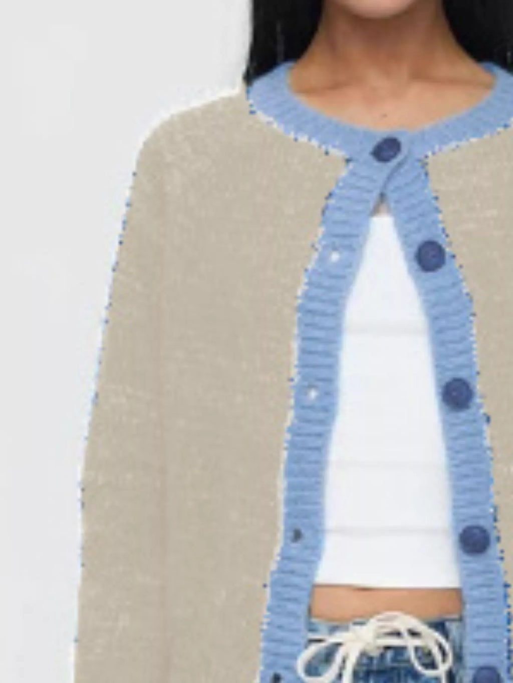 Contrast Trim Knit Button-Up Cardigan