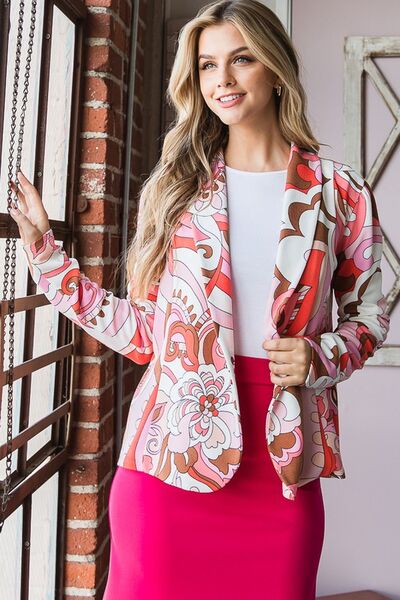 Heimish Full Size Shawl Floral Open Blazer Plus Size