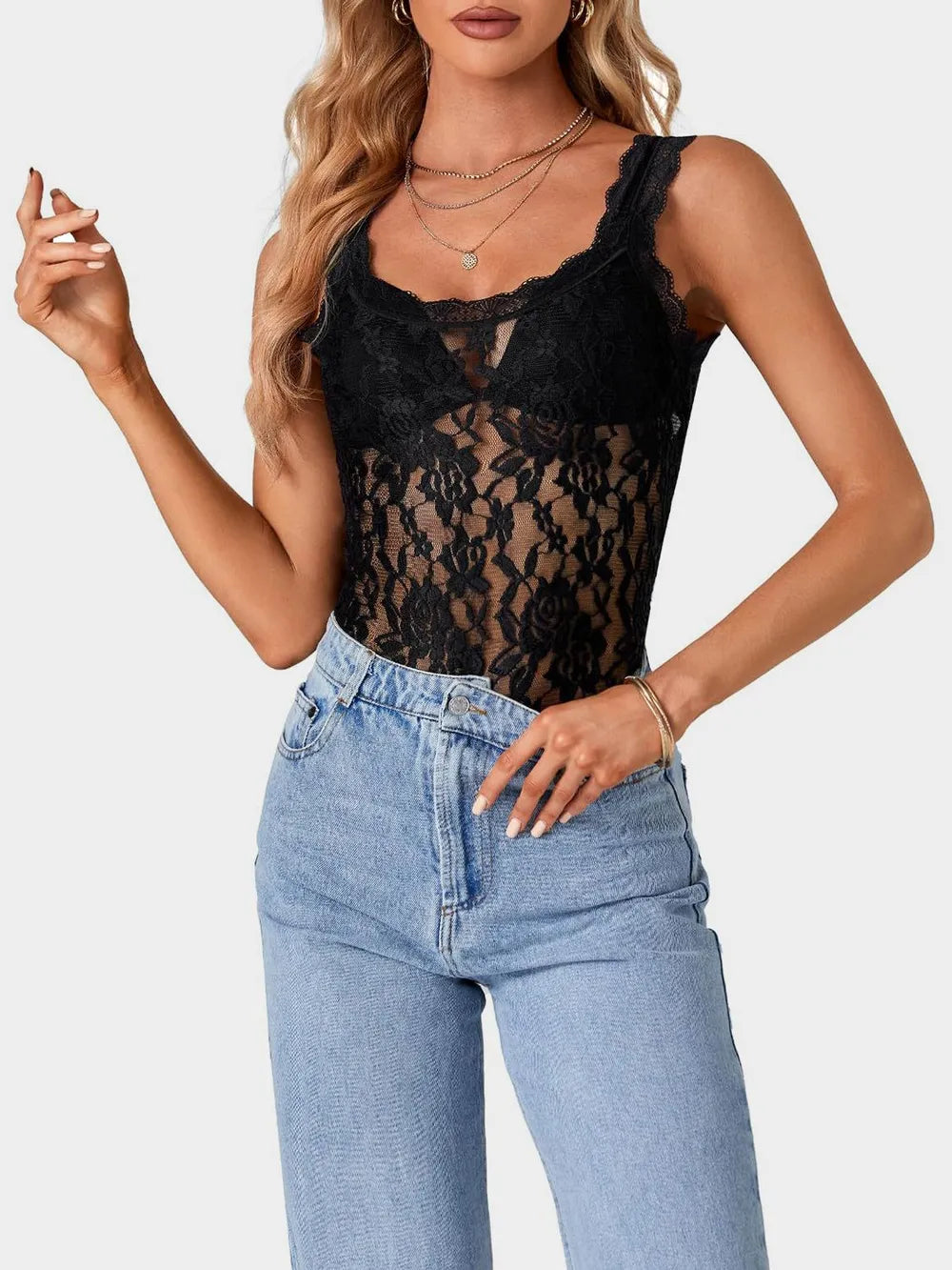 Delicate Lace Scoop Neck Tank Top