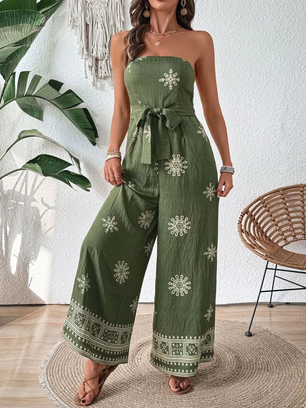 Breeze Printed Wide-Leg Tube Jumpsuit