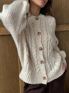 Cozy Cable Knit Button-Front Cardigan Sweater Ivory