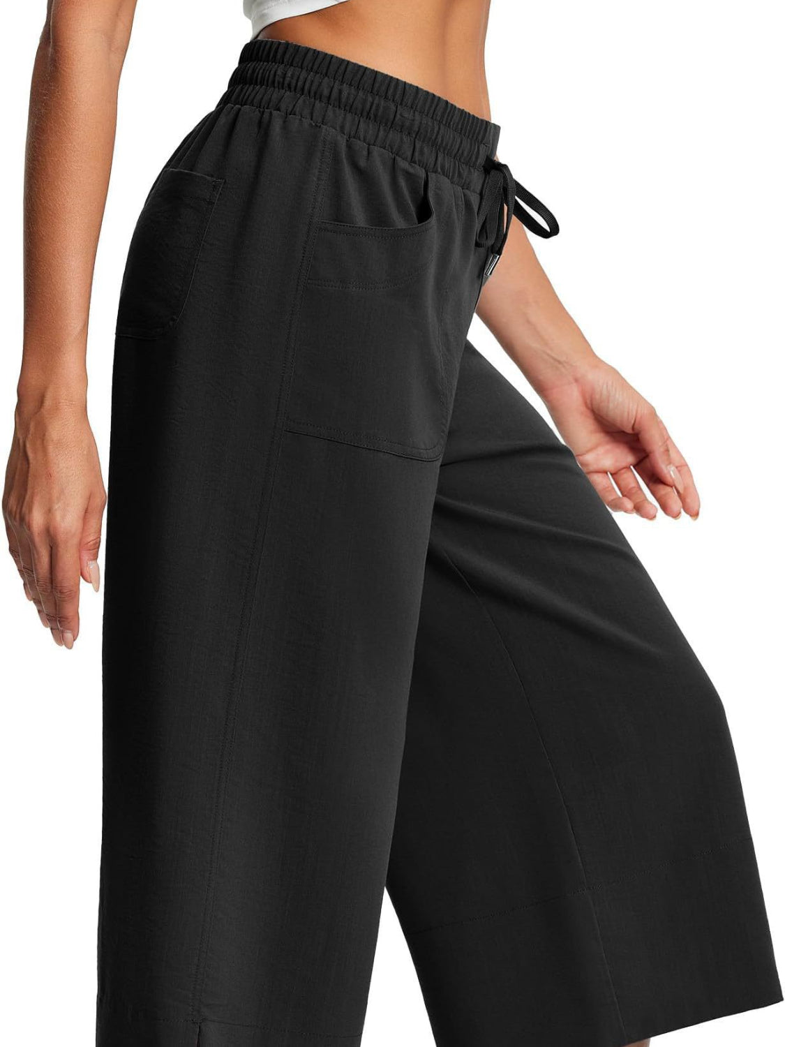 Cross Wide Leg Jeans with Pockets & Drawstring - Plus Size Available