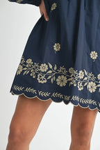 MABLE Embroidered Long Sleeve Peasant Mini Dress