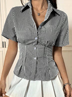 Button Down Short Sleeve Shirt - Versatile & Elegant