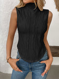 Texture Turtleneck Sleeveless Top - Chic & Versatile Black