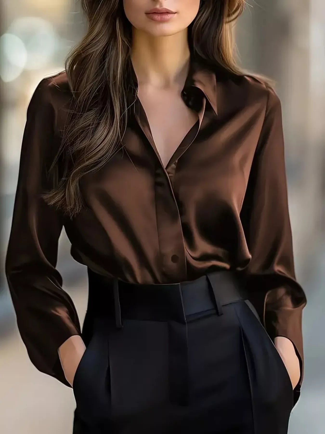 Classic Button-Down Collared Long Sleeve Shirt Coffee Brown