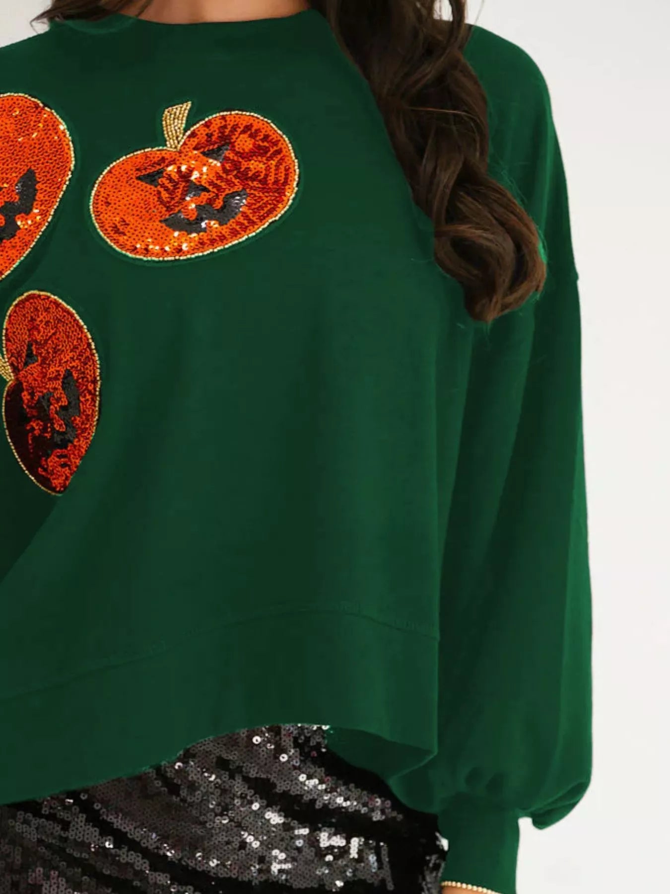 Sequin Halloween Pumpkin Round Neck Sweatshirt