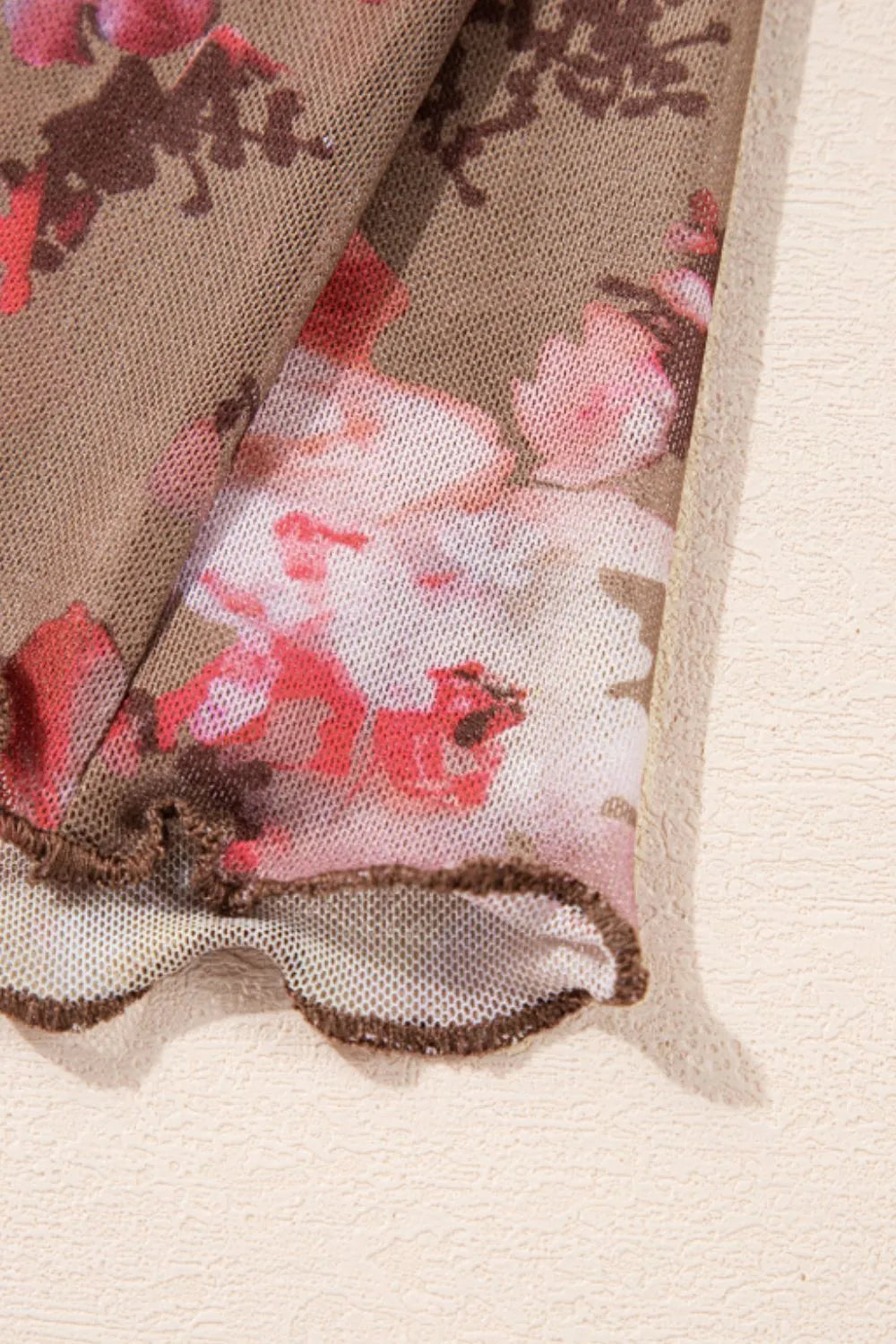 Chic Floral Mock Neck Sheer Long Sleeve Top