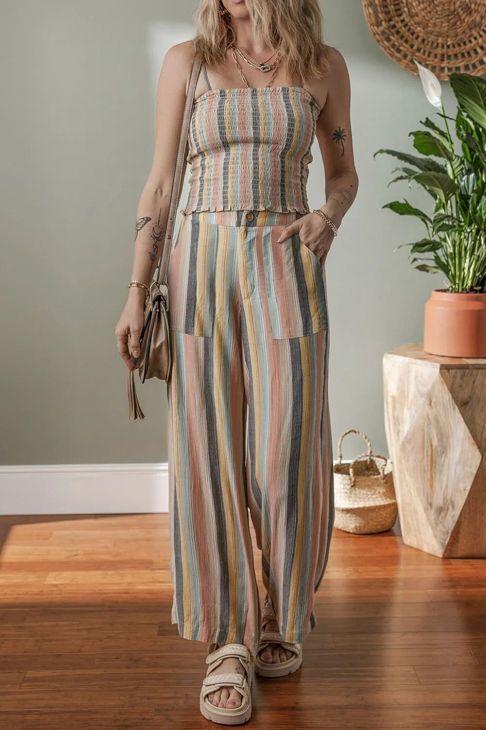 Striped Cami & Wide-Leg Pants Set - Luxe Co-ord