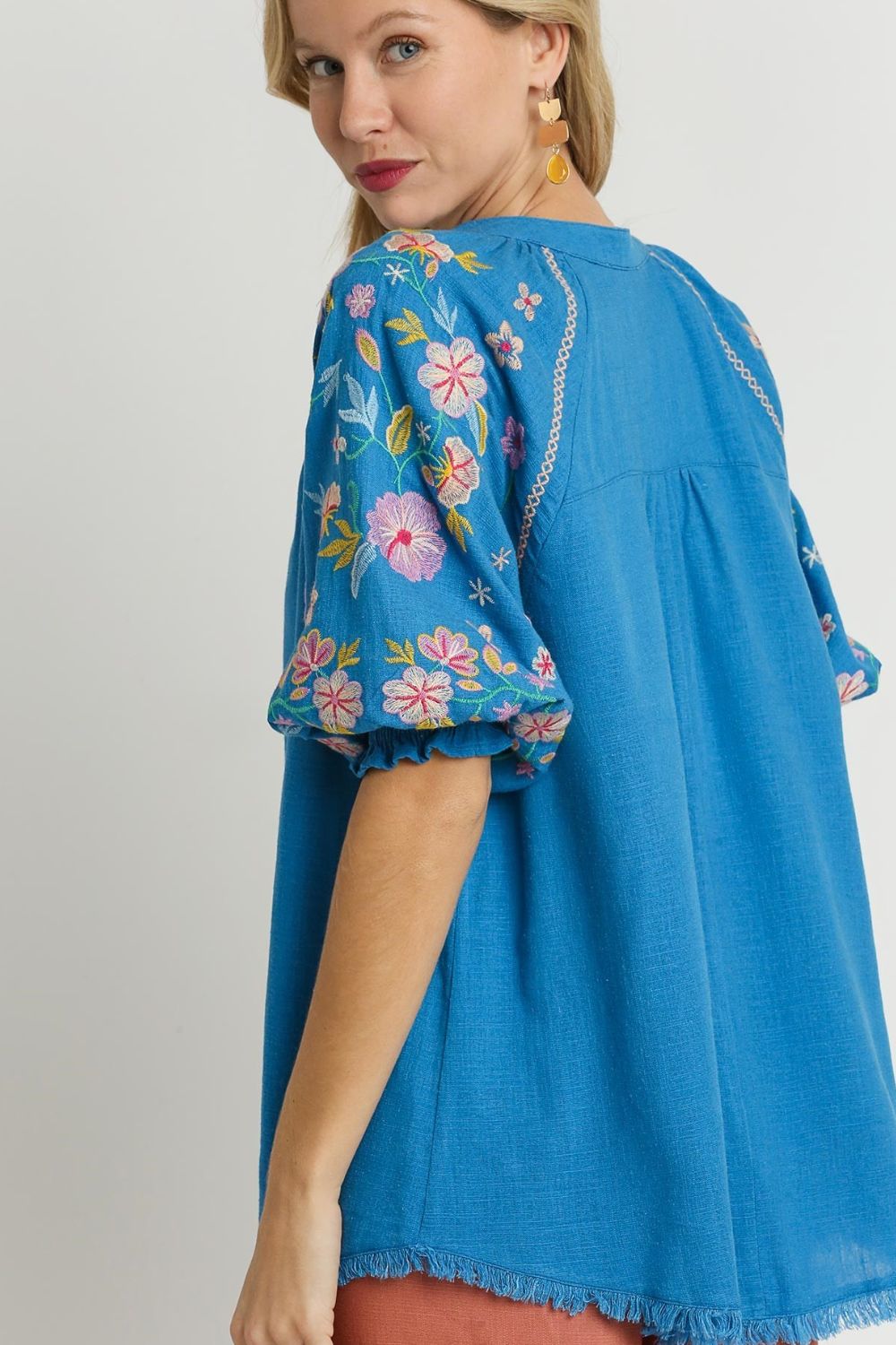 Boho Embroidered Sleeve Linen Top – Chic & Breezy