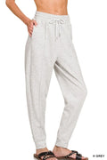Zenana Heather Grey Jogger Sweatpants with Drawstring and Pockets Light Grey