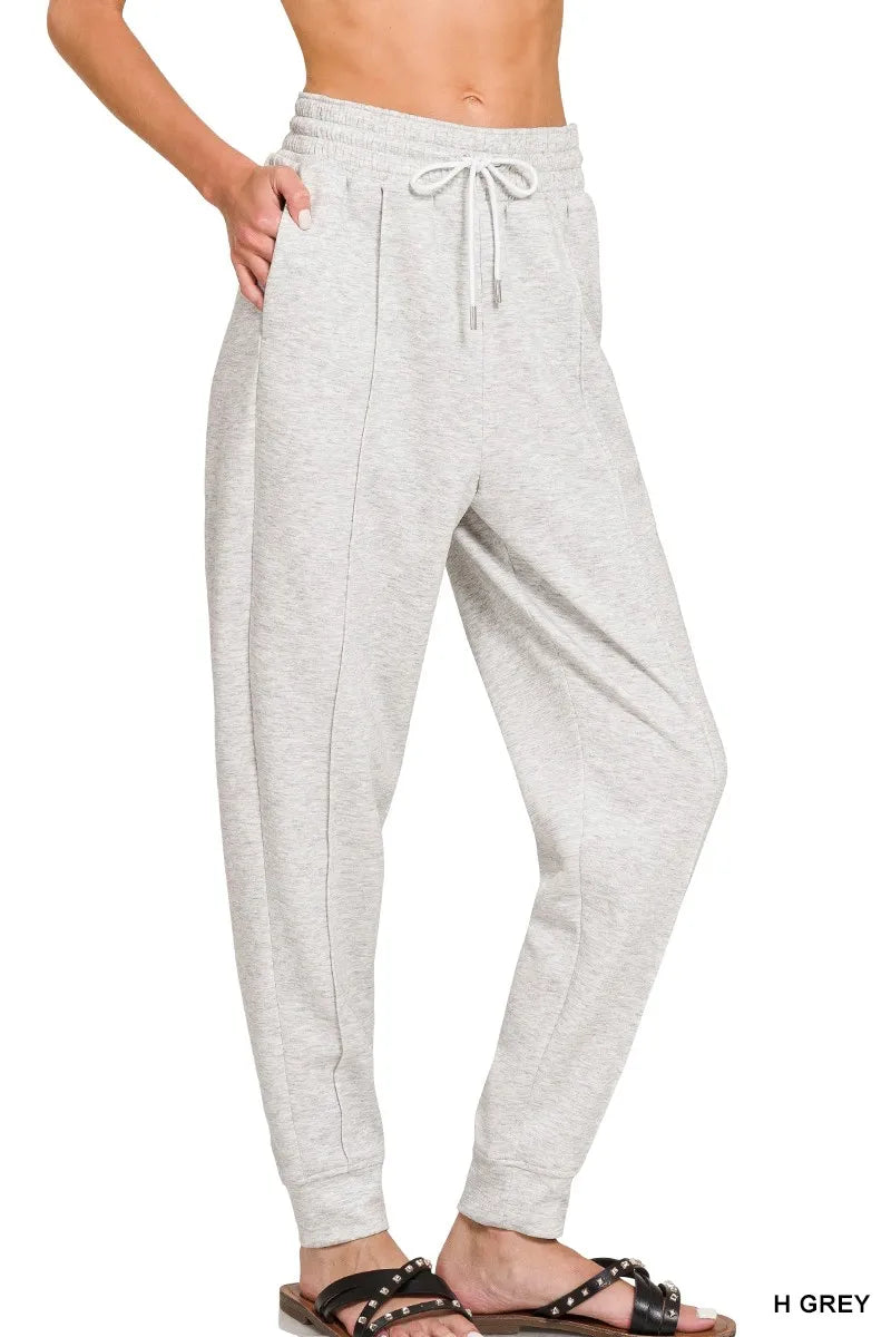 Zenana Heather Grey Jogger Sweatpants with Drawstring and Pockets Light Grey
