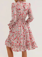 Floral Smocked Ruffled Flounce Sleeve Midi Dress