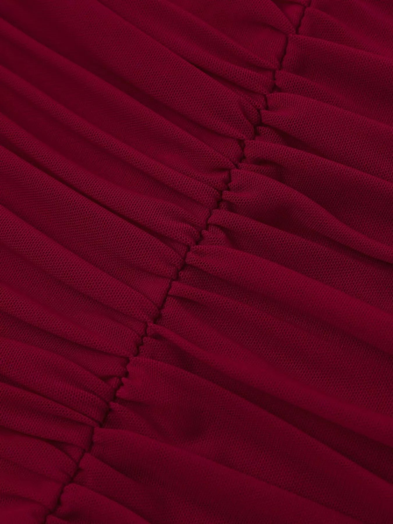 Halter Neck Ruched Mesh Slit Maxi Dress