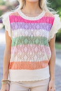 Openwork Cap Sleeve Knit Top - Chic & Breathable Striped
