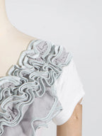 Elegant Ruffled Round Neck Short Sleeve Top