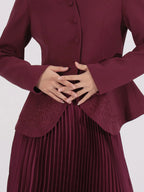 Elegant Button Up Long Sleeve Blouse & Pleated Skirt Two-Piece Set