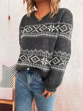 Geometric Print Dropped Shoulder Long Sleeve Sweater Dark Gray One size