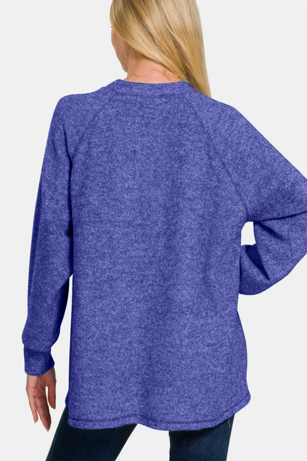 Zenana Brushed Melange Hacci High-Low Henley Sweater