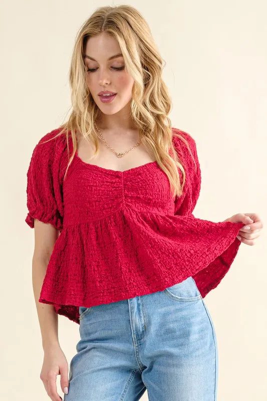 And The Why Textured Smocked Babydoll Top