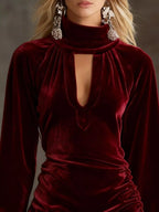 Full-Size Velvet Ruched Flounce Sleeve Mini Dress