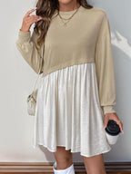 Perfee Ruched Contrast Long Sleeve Mini Dress