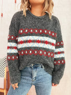 Contrast Color Round Neck Drop Shoulder Sweater