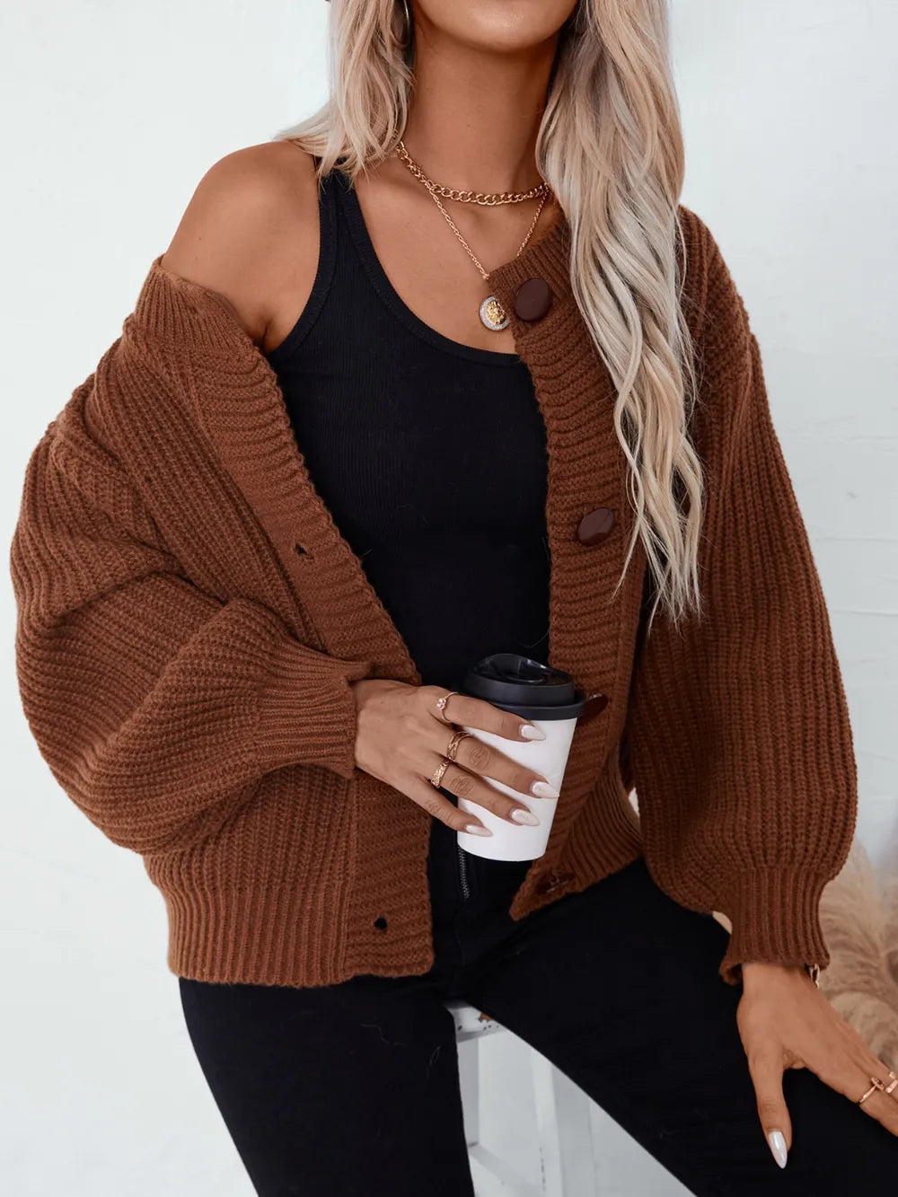 Classic Button Down Long Sleeve Knit Cardigan