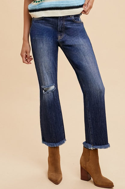 Annie Wear Distressed Raw Hem Straight-Leg Cropped Jeans Dark