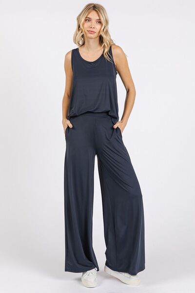 Mittoshop Yoga Air Stretch Elastic Waist Wide Leg Pants Midnight