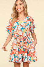 Haptics Tropical Floral Tie-Front Short Sleeve Romper