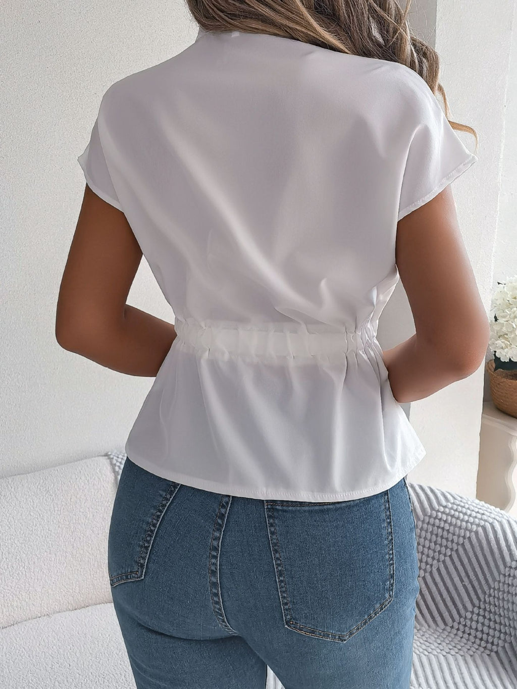 Notched Short Sleeve Blouse - Chic & Versatile