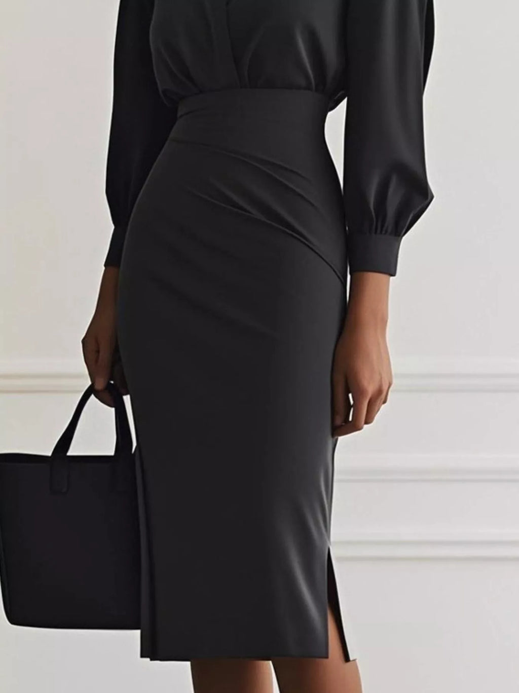 Elegant Ruched Midi Shirt Dress with Chic Side Slit