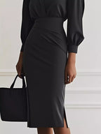Elegant Ruched Midi Shirt Dress with Chic Side Slit