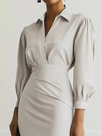 Elegant Ruched Midi Shirt Dress with Chic Side Slit