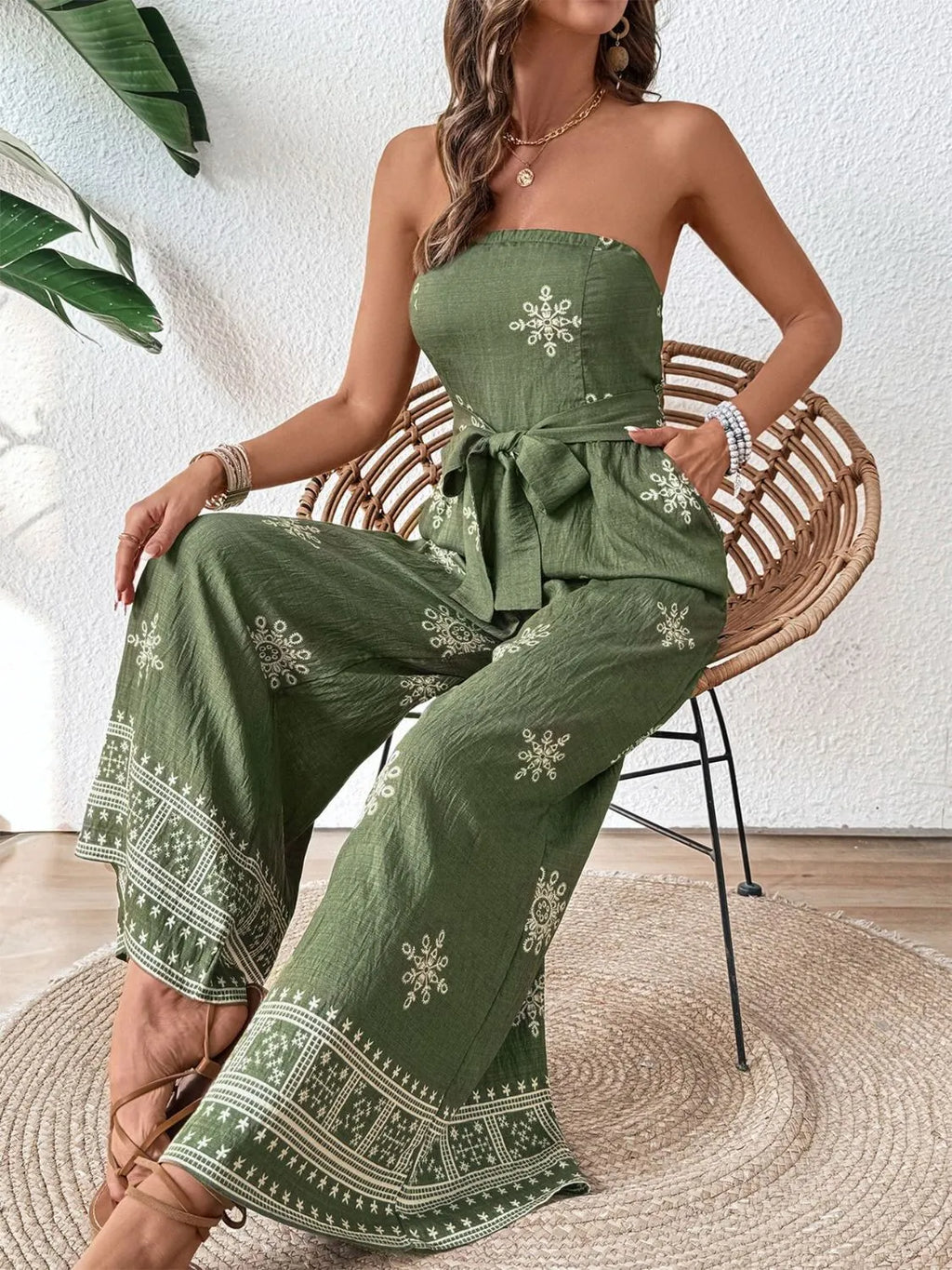 Breeze Printed Wide-Leg Tube Jumpsuit