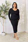 Culture Code Ribbed Slit Midi Dress â€“ Full Size Black