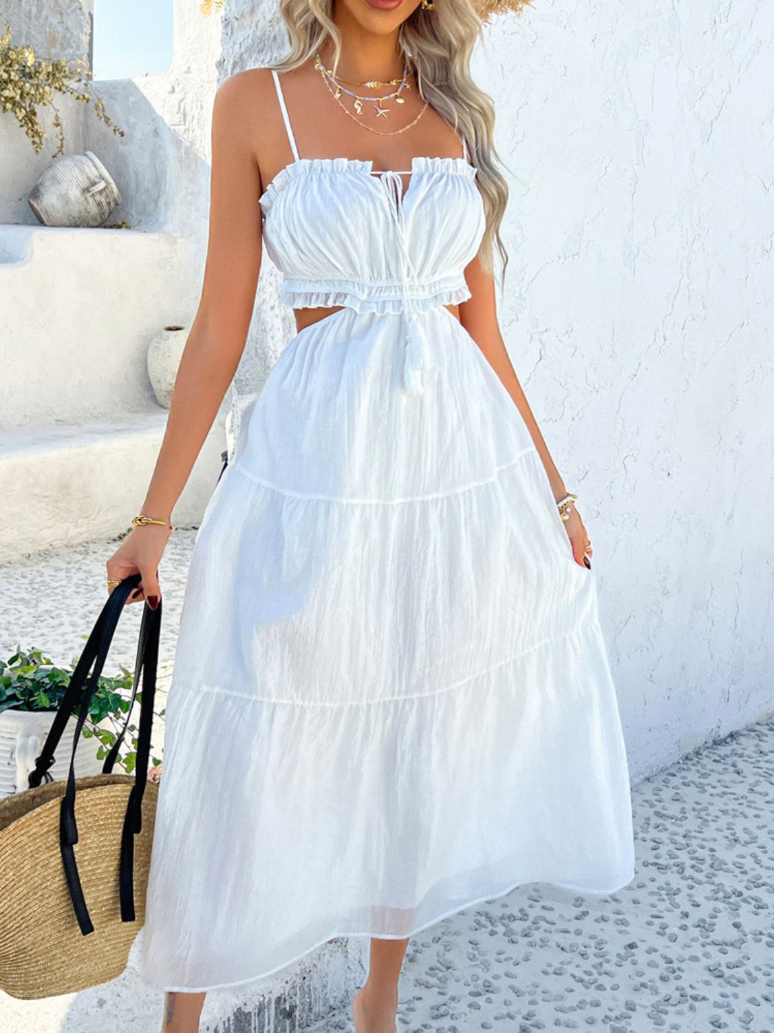 Devine Tie Back Cami Midi Dress - Elegant & Feminine White