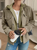 Thermal Knit Hooded Zipper Jacket with Drawstring Sage