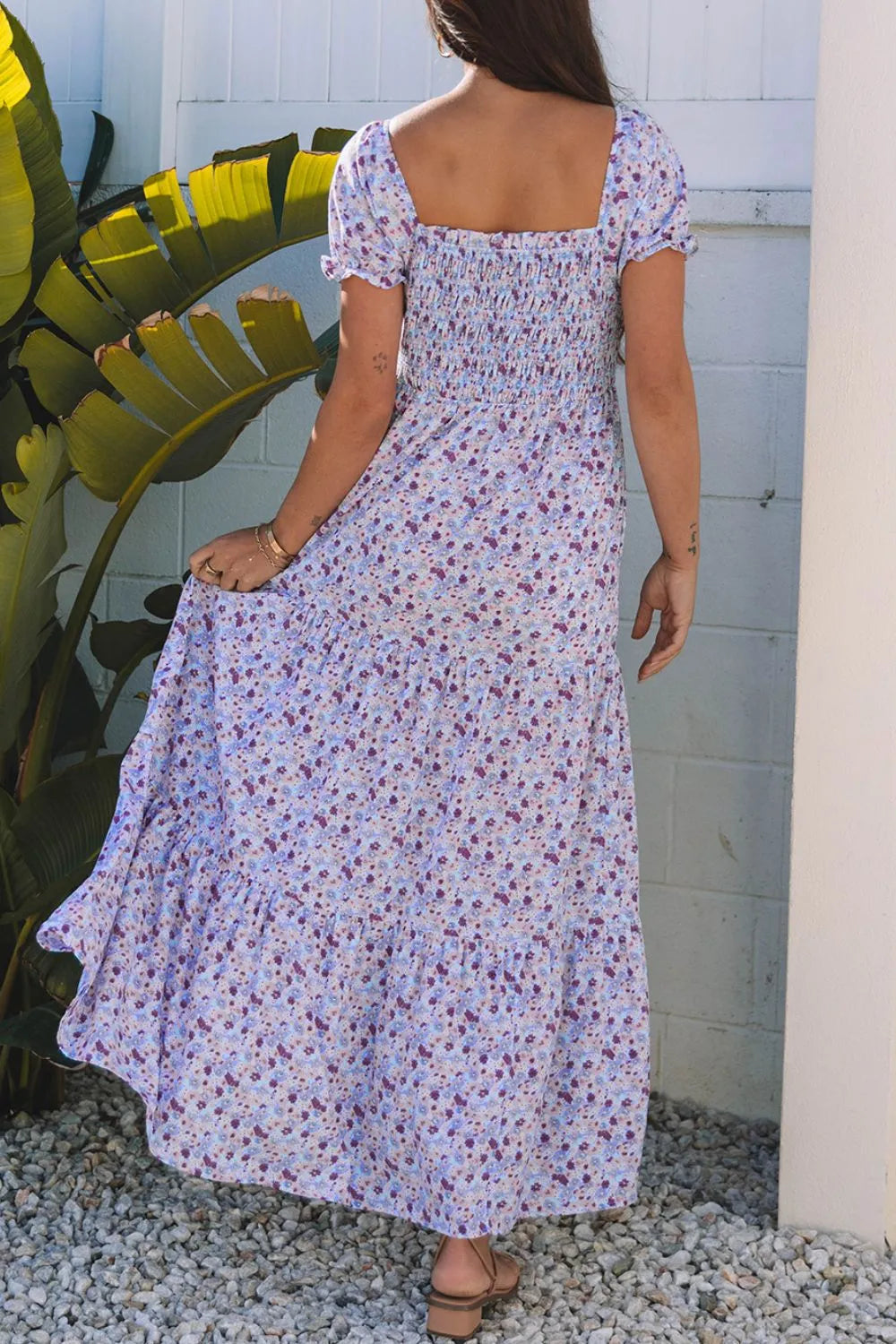 Floral Tiered Maxi Dress - Shirred Waist Elegance
