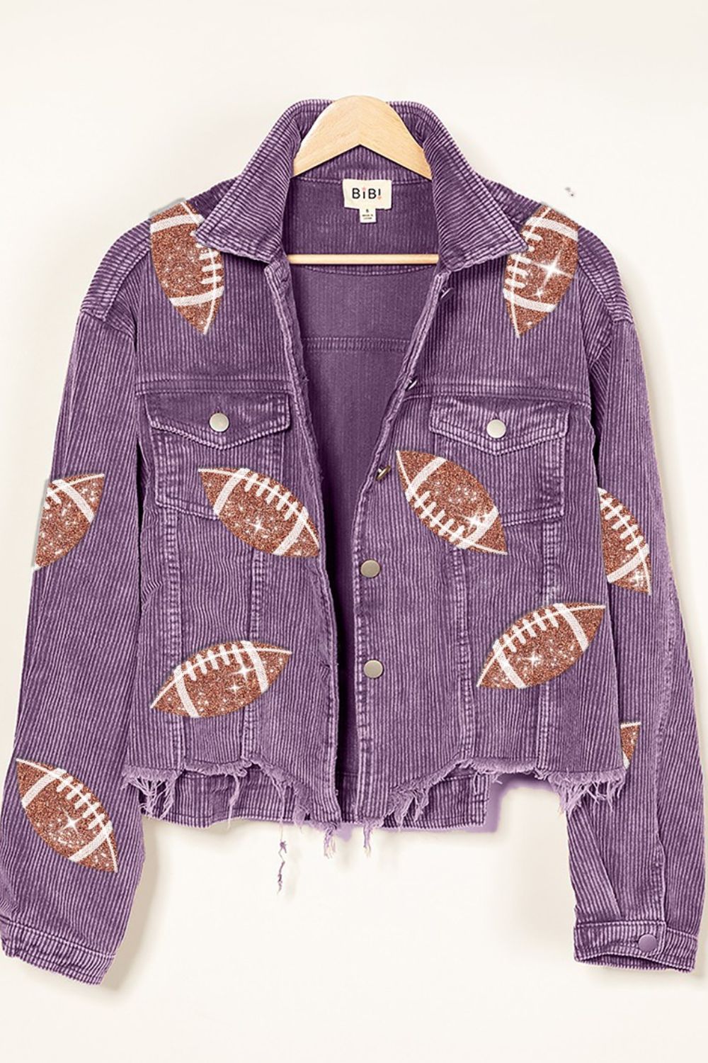 BiBi Football Sequin Embroidered Washed Corduroy Jacket